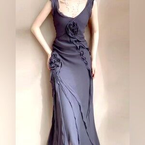 Vintage style grey chiffon midi dress